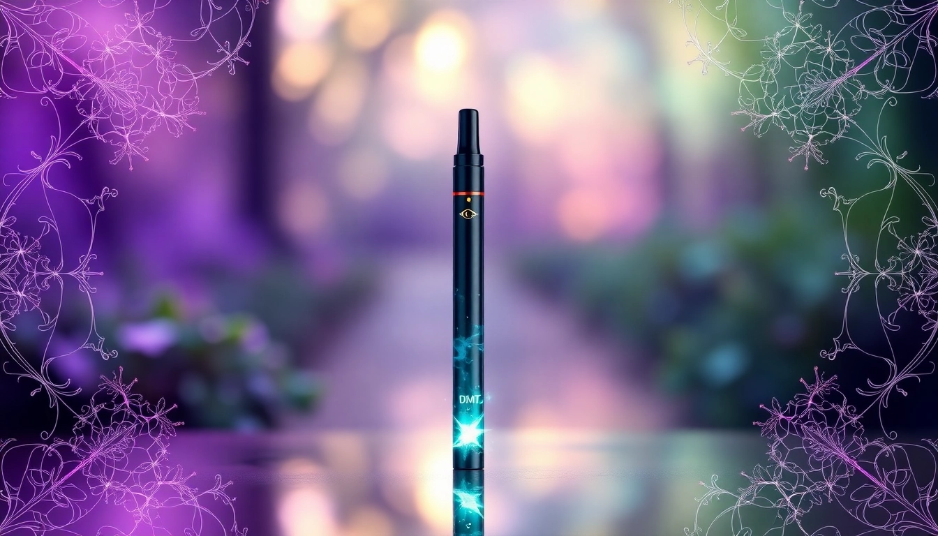Discover where to buy dmt with a modern vape pen against a psychedelic background.