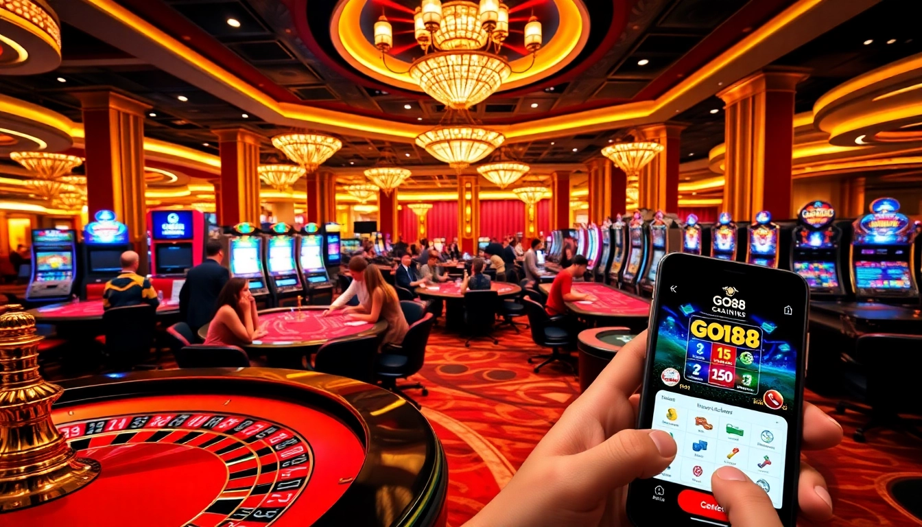 Experience the thrill of Tải GO88 with luxury casino visuals depicting excitement and gaming.