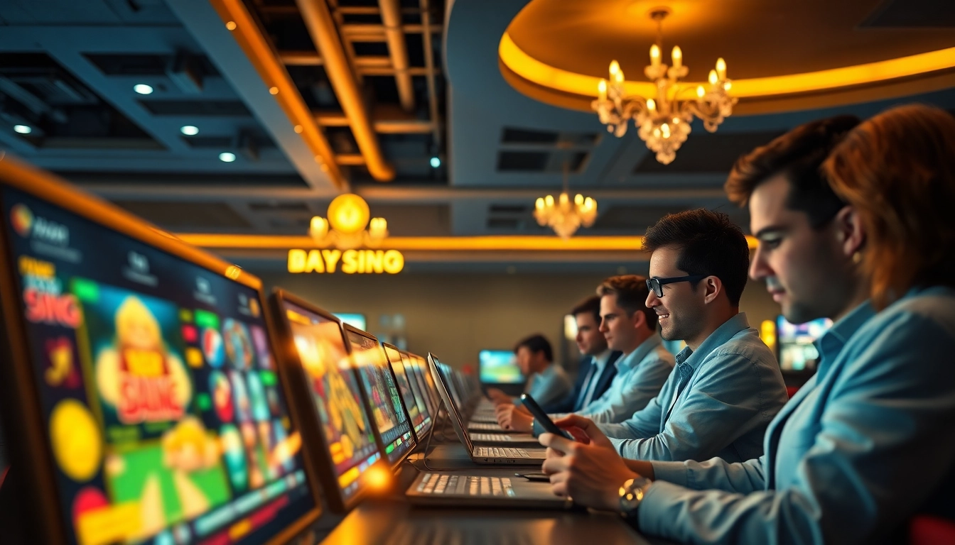 Dynamic online gambling scene with nhà cái bl555 themes, showcasing casino games and friendly atmosphere.