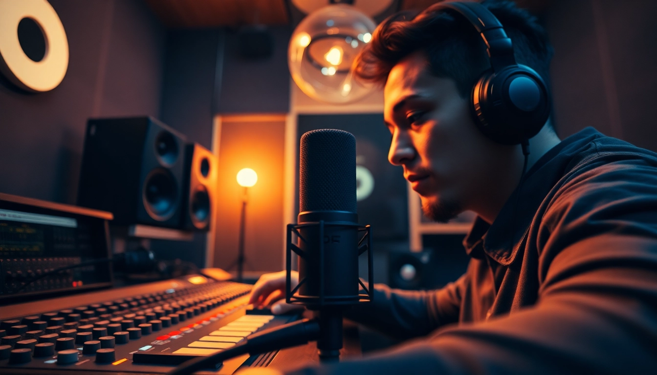 Artist using CM88 microphone in a modern recording studio.