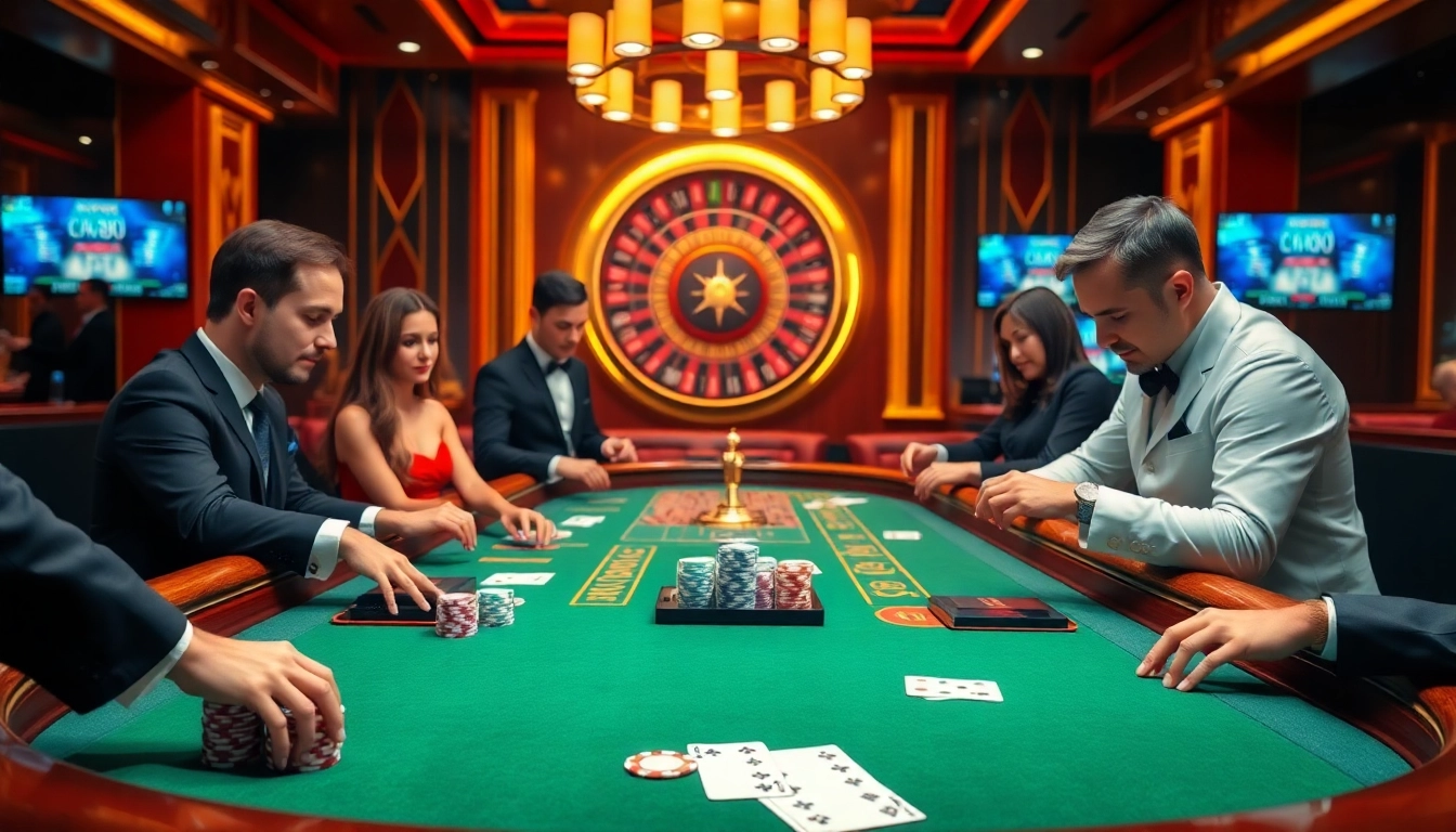 Players engaging in an exciting game at CM88 casino, showcasing vibrant poker chips and cards.