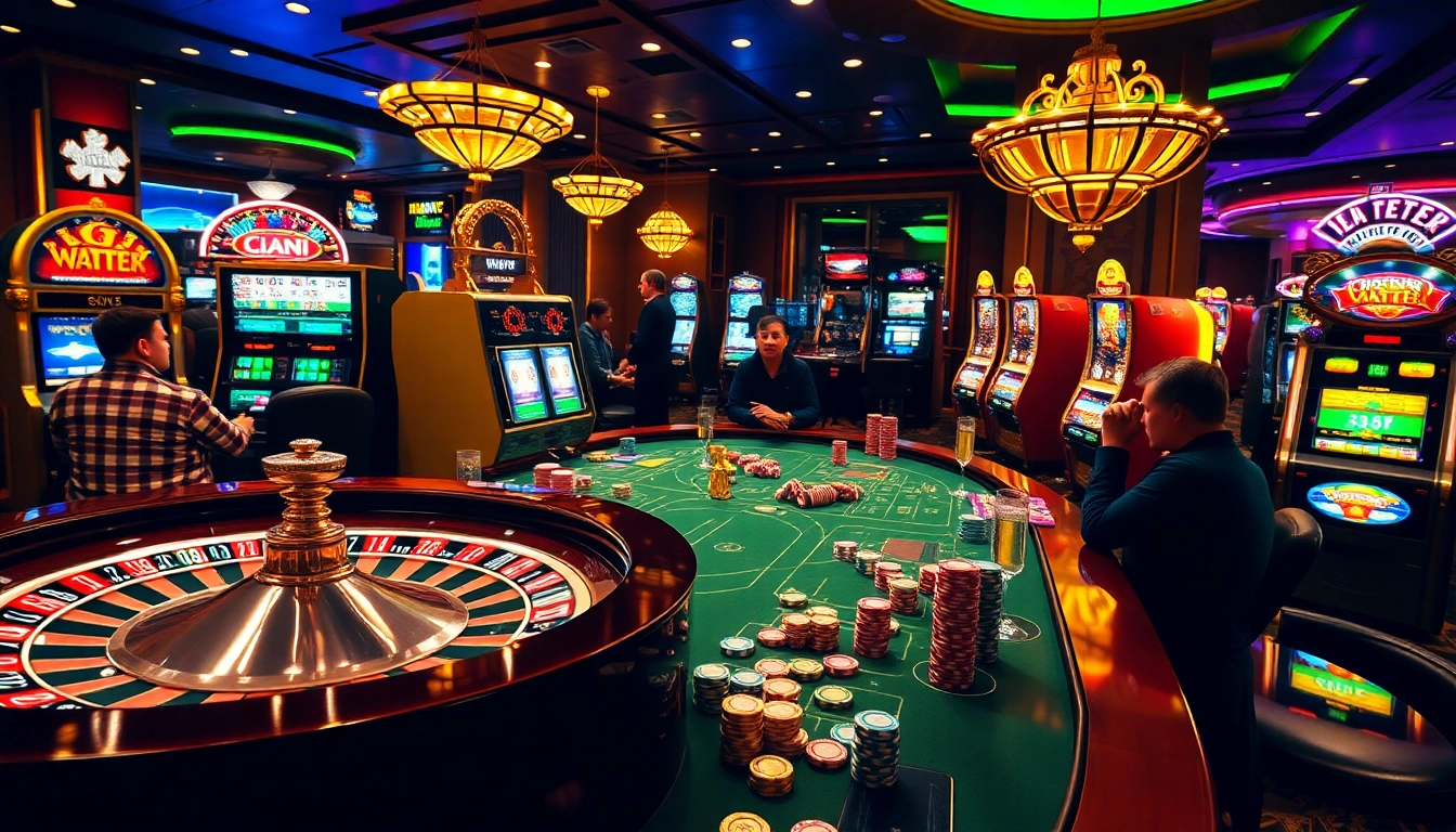 Engage with mk8.sh at this luxurious casino scene featuring vibrant games and enthusiastic players.